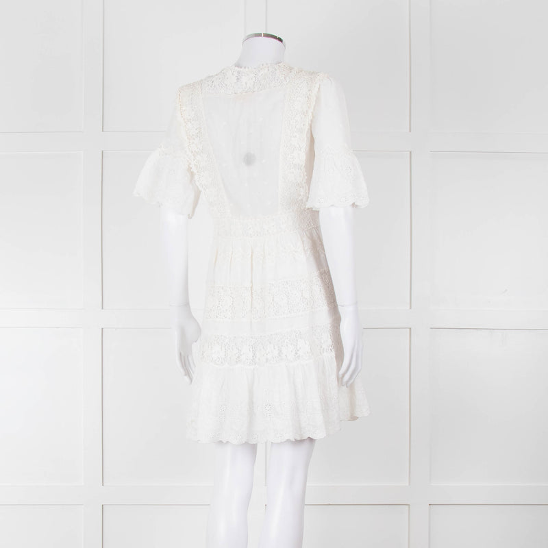 Rebecca Taylor Cream Cotton Lace Short Sleeve Dress