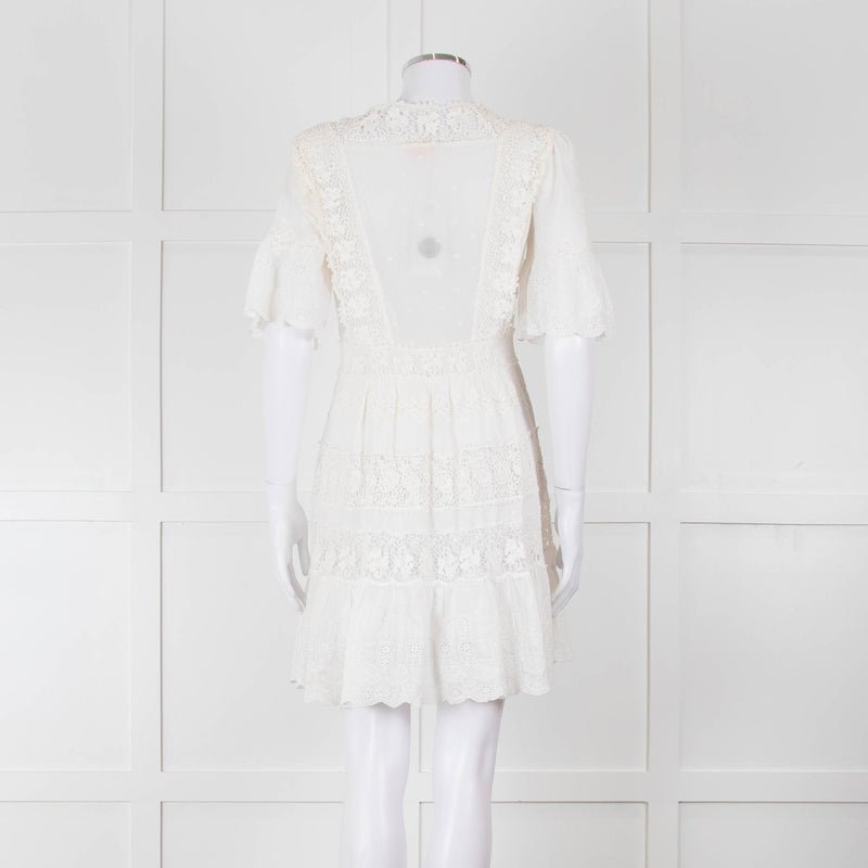 Rebecca Taylor Cream Cotton Lace Short Sleeve Dress