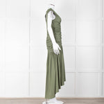 Veronica Beard Green Cotton Ruched Sleeveless Dress