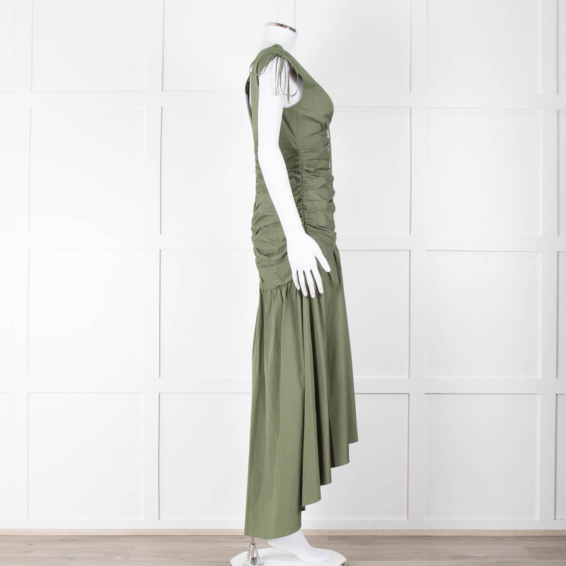 Veronica Beard Green Cotton Ruched Sleeveless Dress