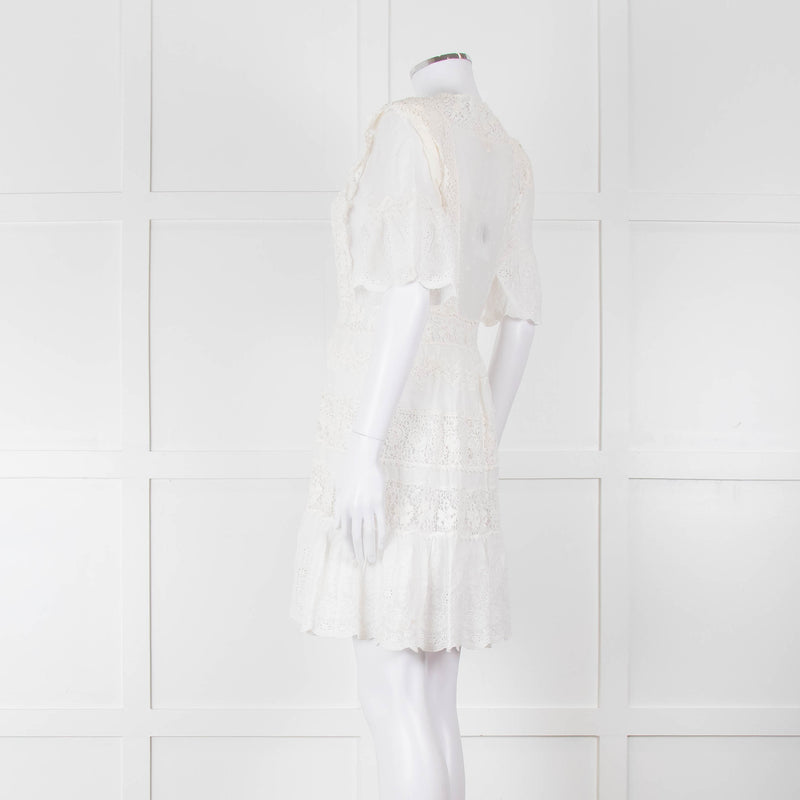 Rebecca Taylor Cream Cotton Lace Short Sleeve Dress
