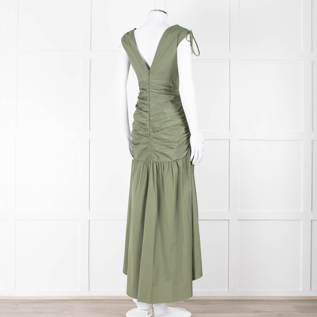 Veronica Beard Green Cotton Ruched Sleeveless Dress