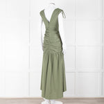 Veronica Beard Green Cotton Ruched Sleeveless Dress