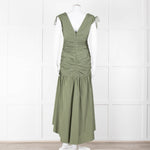 Veronica Beard Green Cotton Ruched Sleeveless Dress