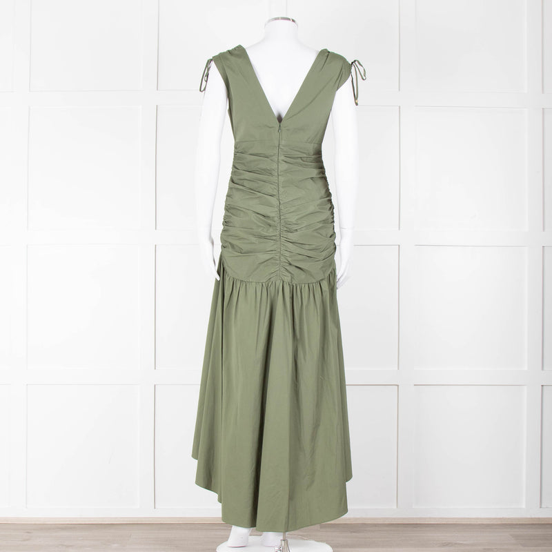 Veronica Beard Green Cotton Ruched Sleeveless Dress