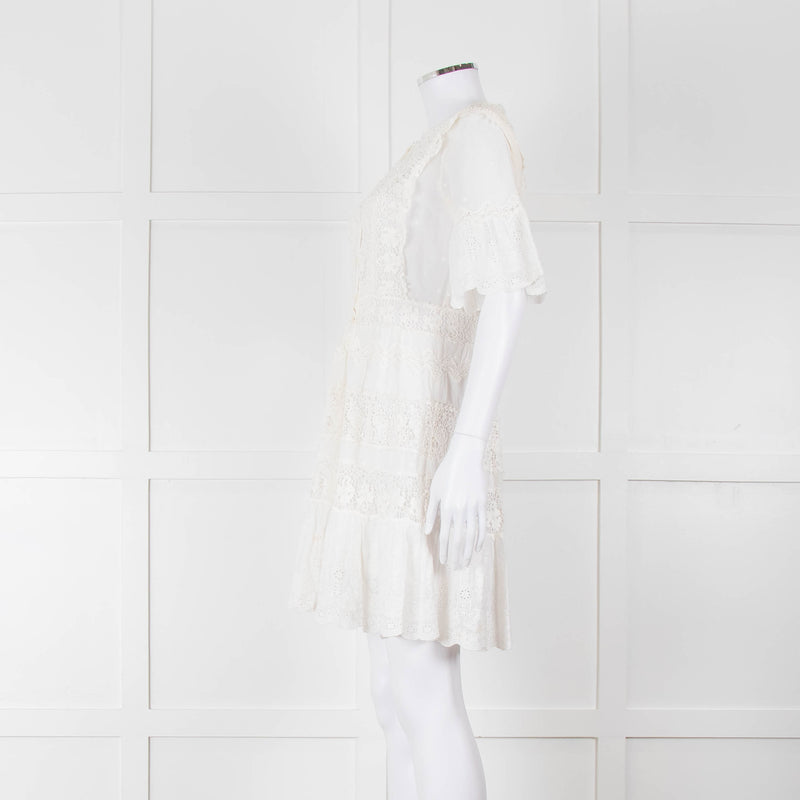 Rebecca Taylor Cream Cotton Lace Short Sleeve Dress