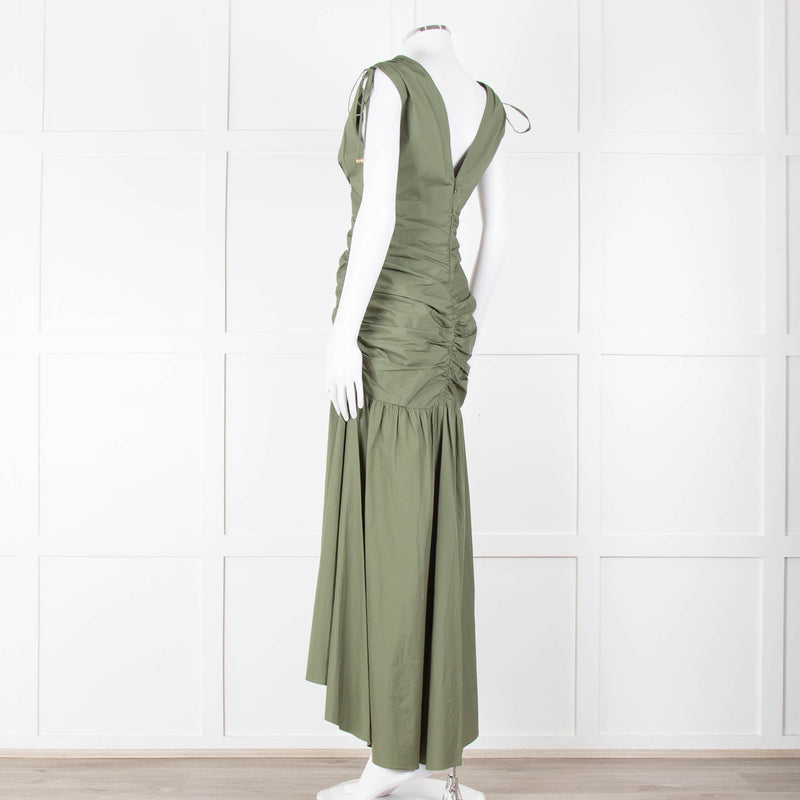 Veronica Beard Green Cotton Ruched Sleeveless Dress