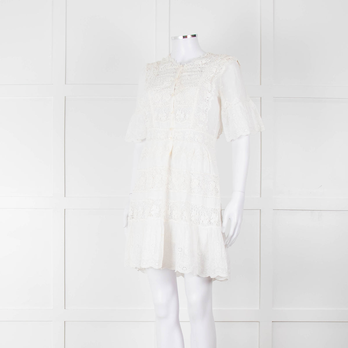 Rebecca Taylor Cream Cotton Lace Short Sleeve Dress