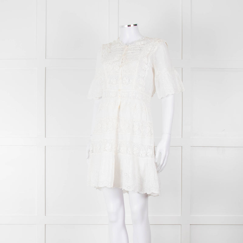 Rebecca Taylor Cream Cotton Lace Short Sleeve Dress