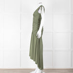 Veronica Beard Green Cotton Ruched Sleeveless Dress