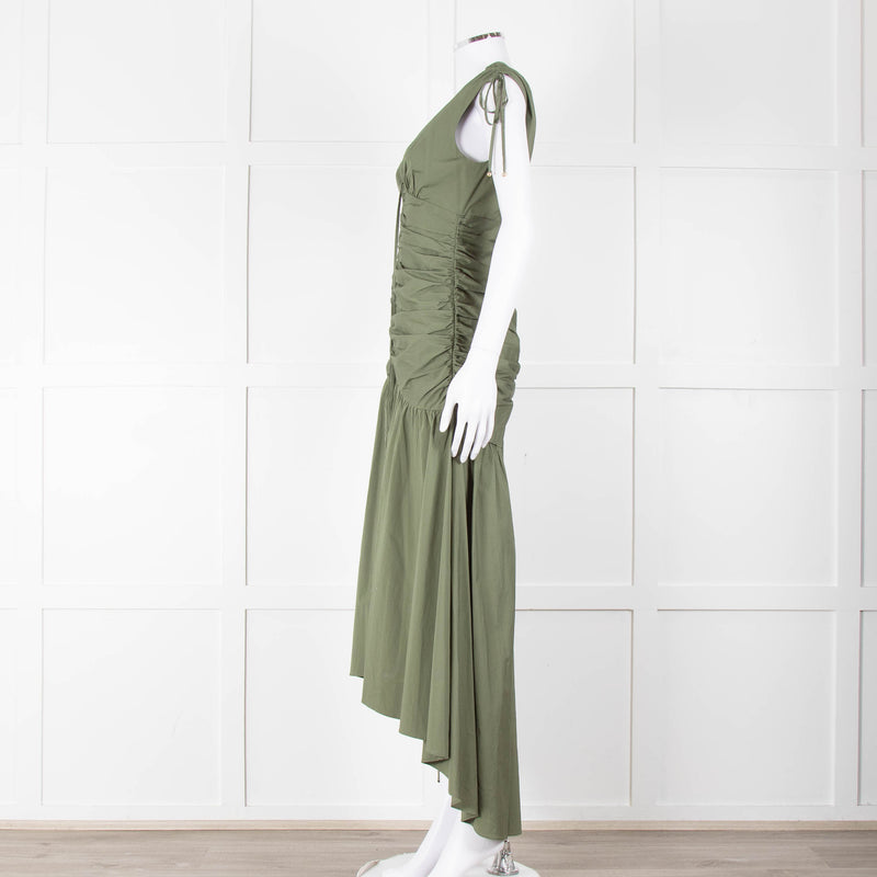 Veronica Beard Green Cotton Ruched Sleeveless Dress