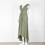 Veronica Beard Green Cotton Ruched Sleeveless Dress