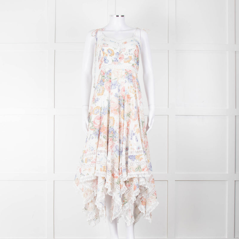 Zimmermann White Multicolour Floral Lace Trim Sleeveless Dress