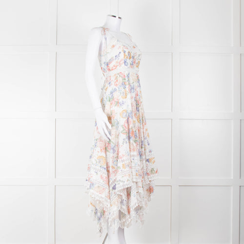 Zimmermann White Multicolour Floral Lace Trim Sleeveless Dress