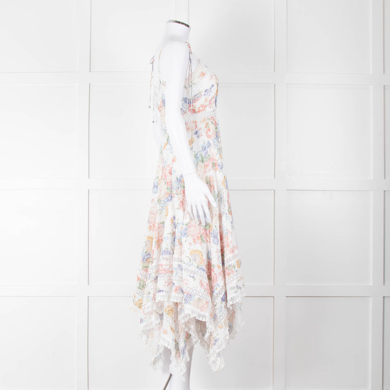 Zimmermann White Multicolour Floral Lace Trim Sleeveless Dress