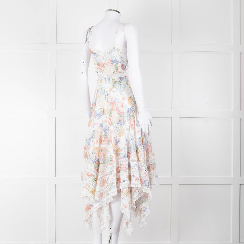Zimmermann White Multicolour Floral Lace Trim Sleeveless Dress