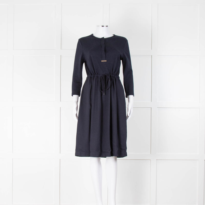 Peserico Navy Blue Dress With Tie Waist