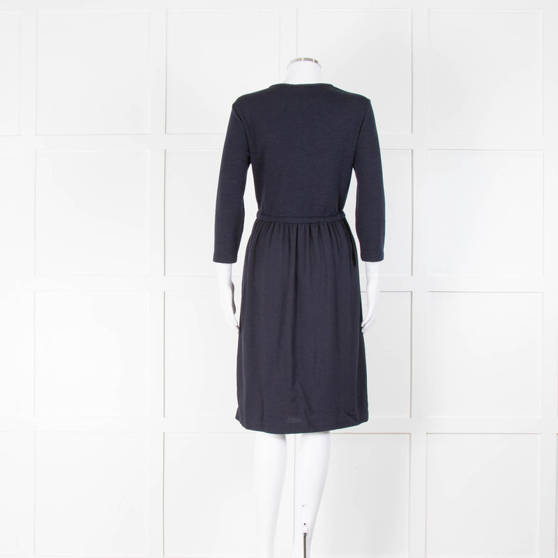 Peserico Navy Blue Dress With Tie Waist