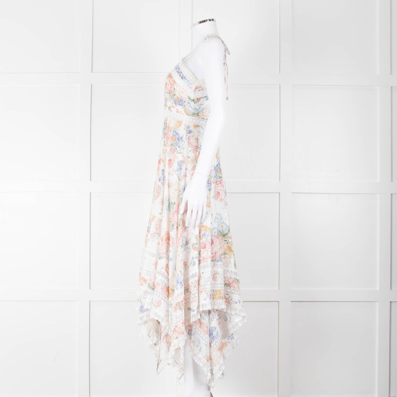 Zimmermann White Multicolour Floral Lace Trim Sleeveless Dress