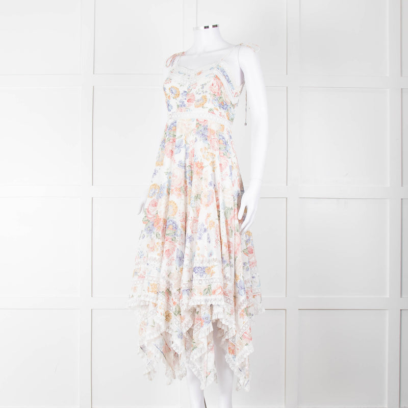 Zimmermann White Multicolour Floral Lace Trim Sleeveless Dress