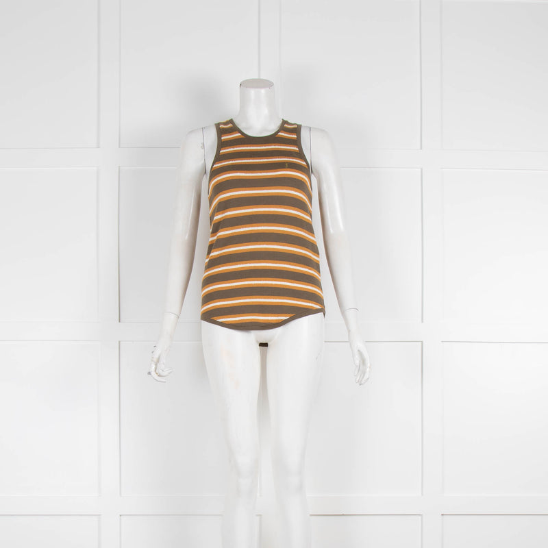 Saint Laurent Khaki and Mustard Stripe Vest top