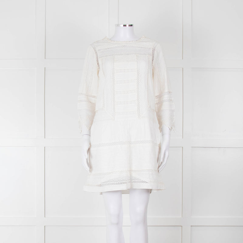 Joie Cream Lace And Pleats Detail Mini Dress
