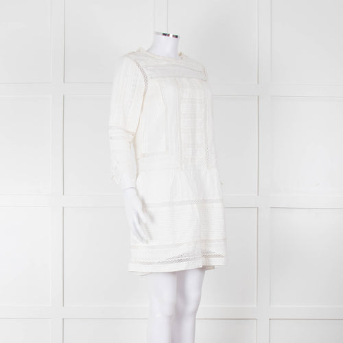 Joie Cream Lace And Pleats Detail Mini Dress