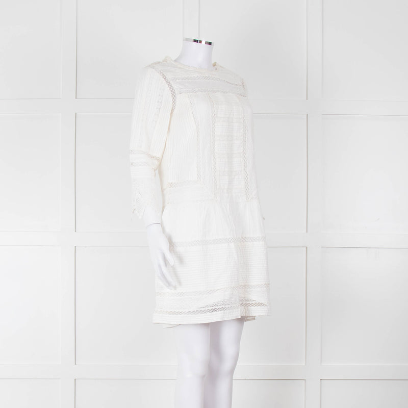 Joie Cream Lace And Pleats Detail Mini Dress