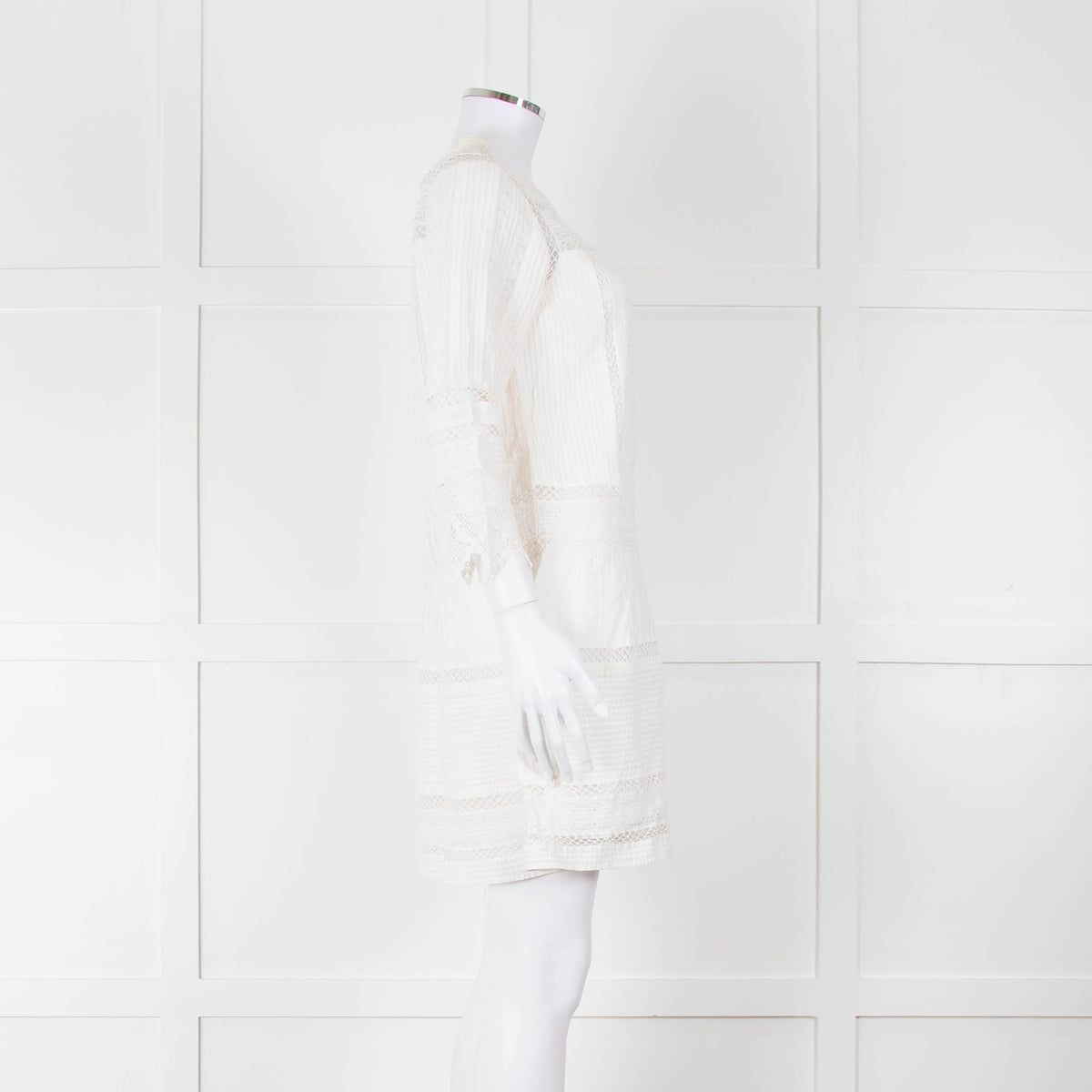 Joie Cream Lace And Pleats Detail Mini Dress