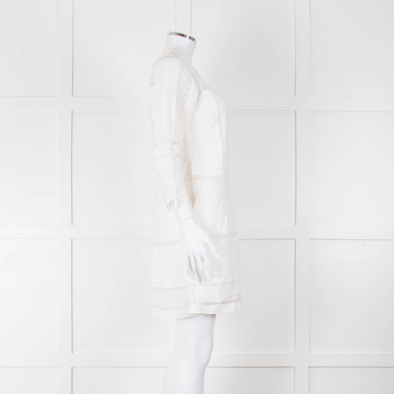 Joie Cream Lace And Pleats Detail Mini Dress