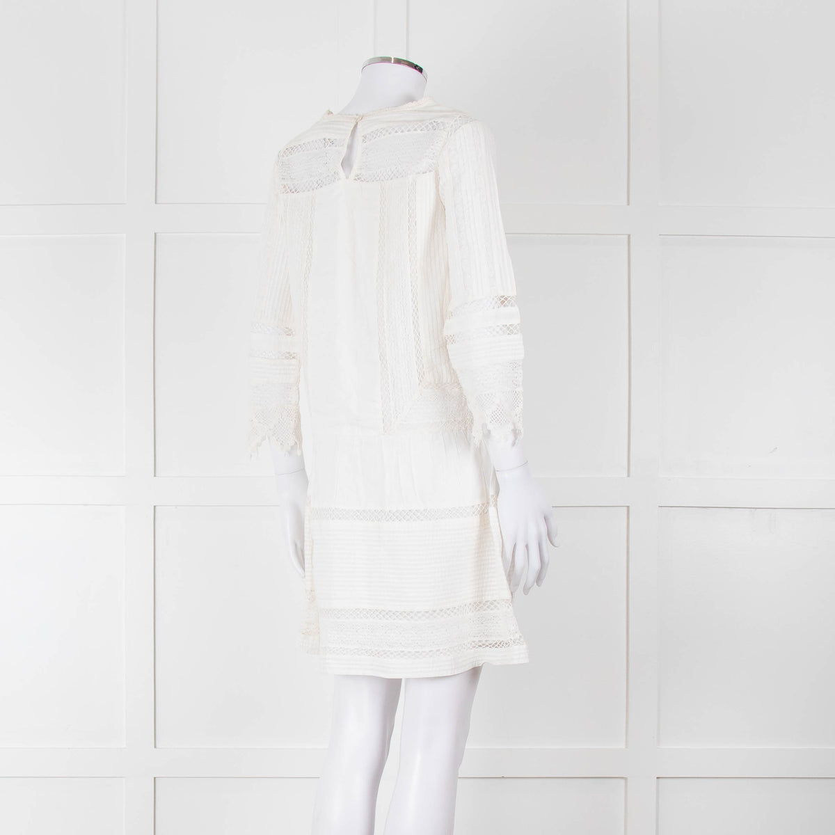 Joie Cream Lace And Pleats Detail Mini Dress