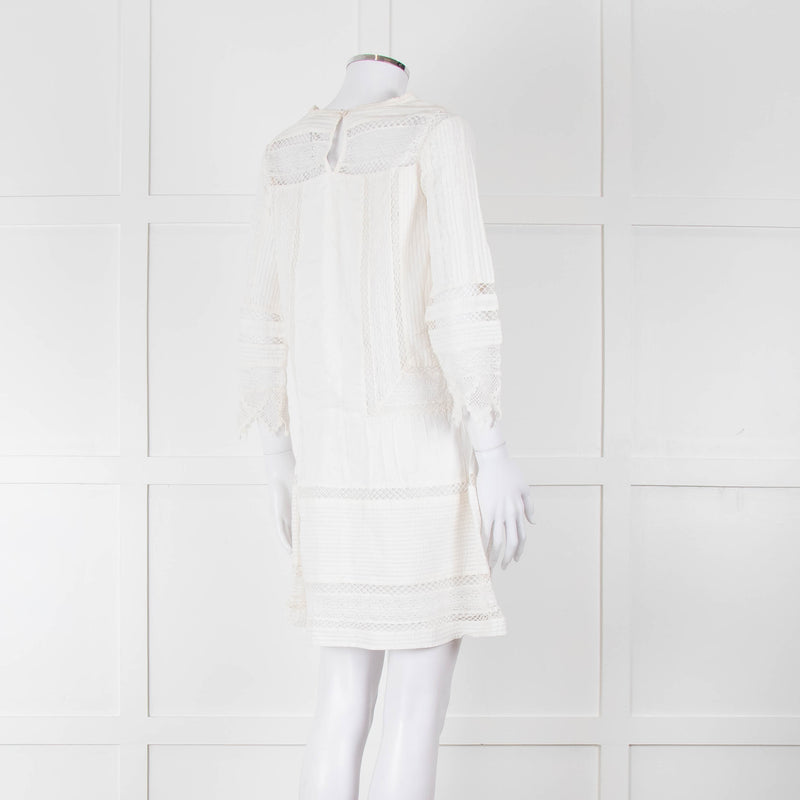Joie Cream Lace And Pleats Detail Mini Dress