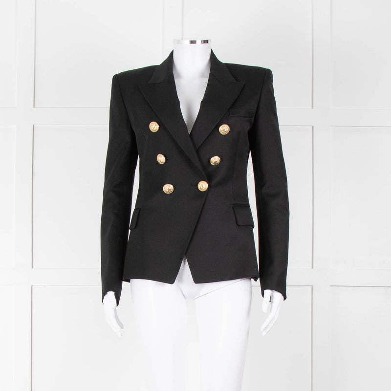 Balmain Black Double Breasted Wool-Twill Blazer Jacket