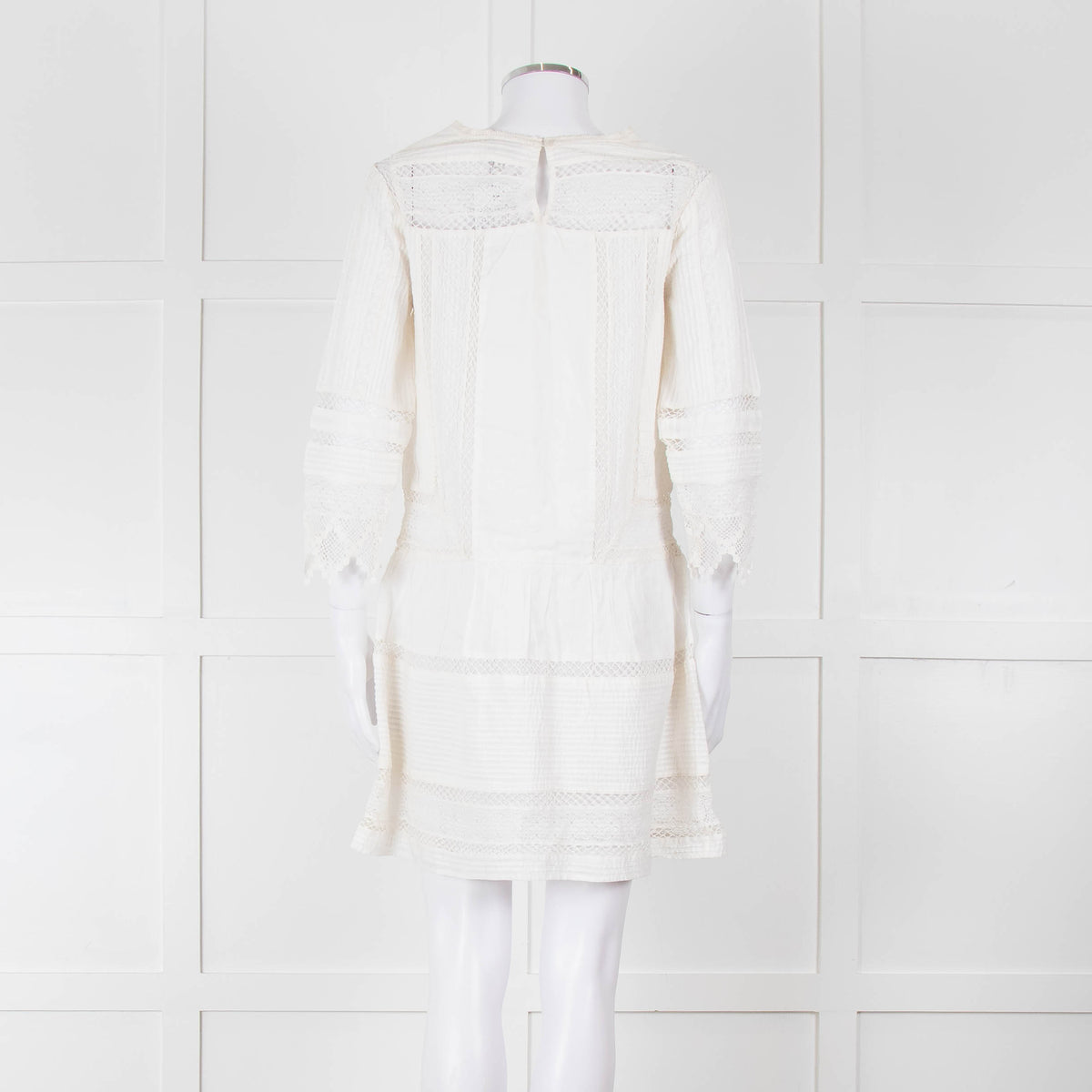 Joie Cream Lace And Pleats Detail Mini Dress
