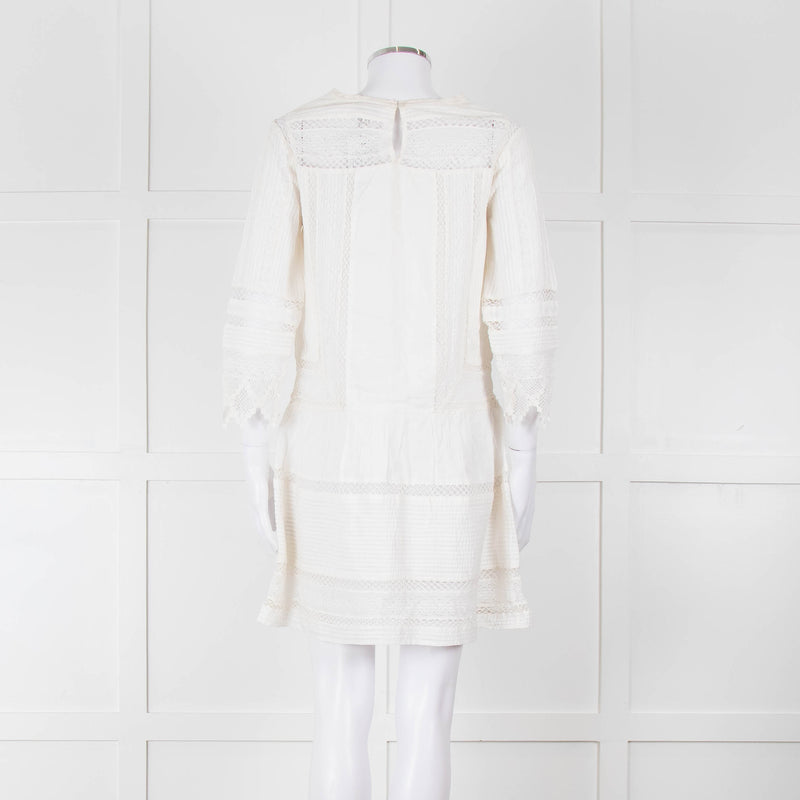 Joie Cream Lace And Pleats Detail Mini Dress