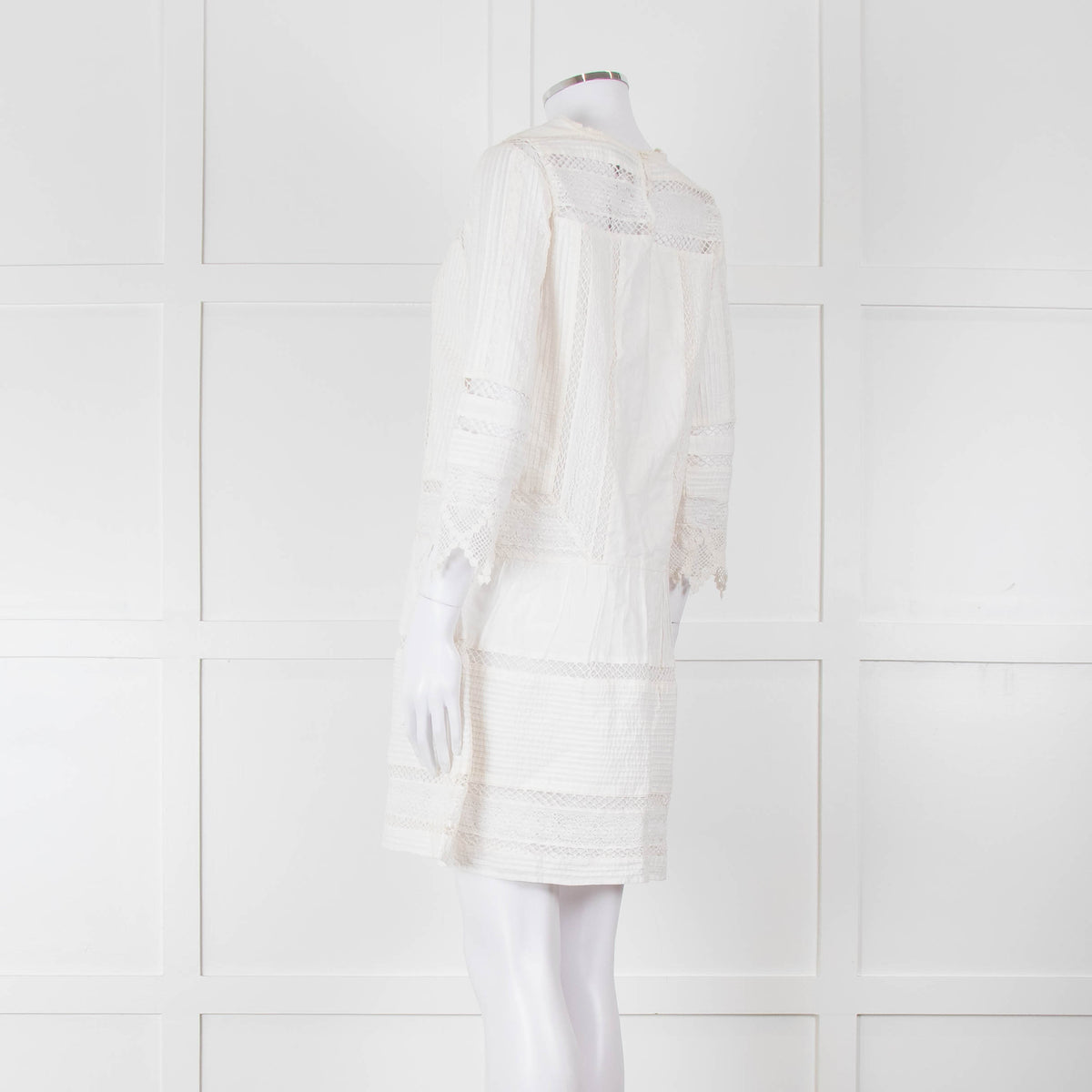 Joie Cream Lace And Pleats Detail Mini Dress