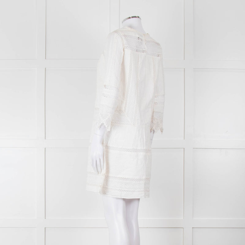 Joie Cream Lace And Pleats Detail Mini Dress