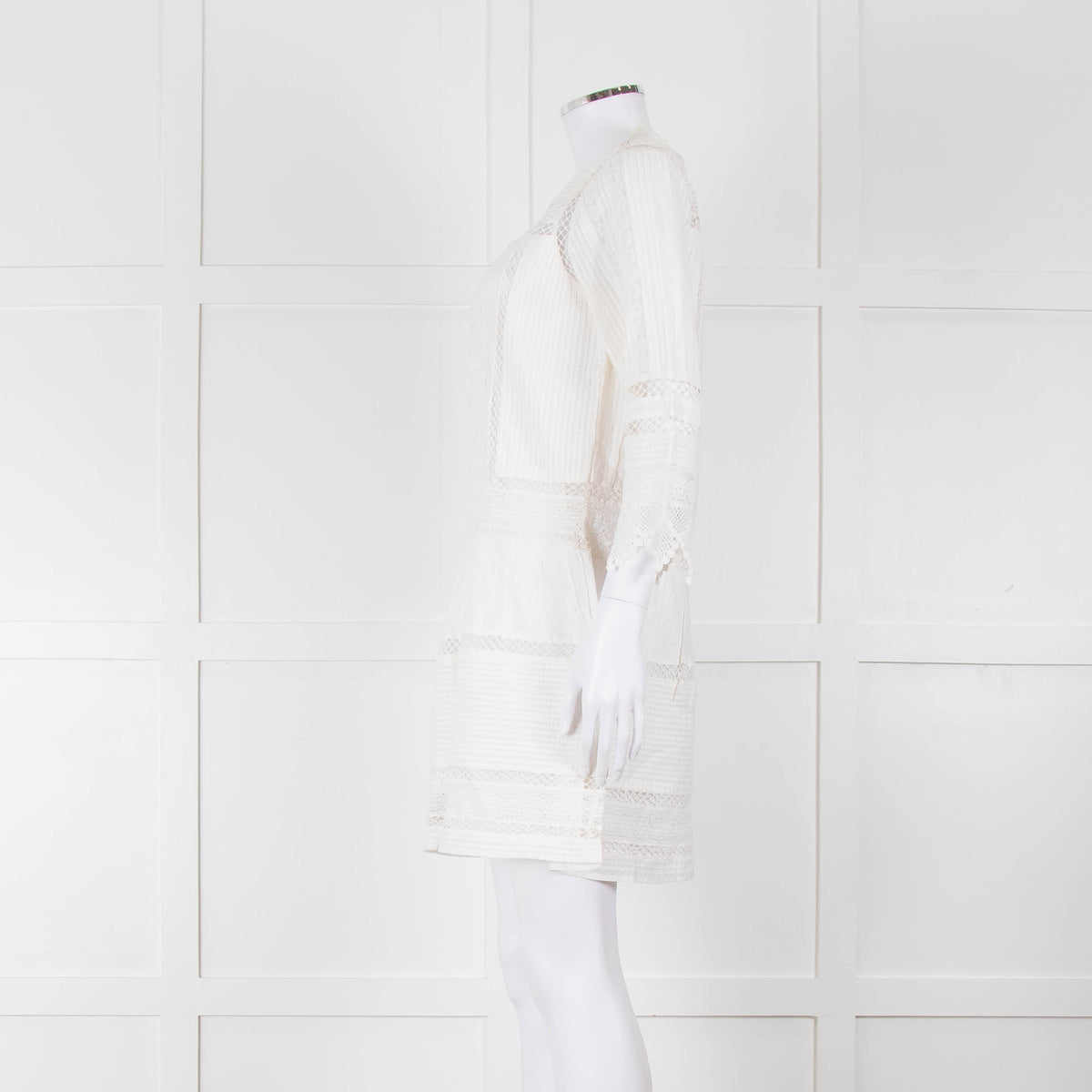 Joie Cream Lace And Pleats Detail Mini Dress