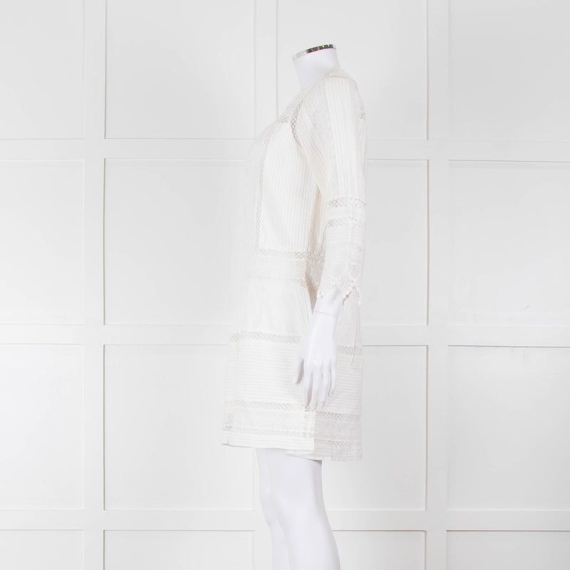 Joie Cream Lace And Pleats Detail Mini Dress