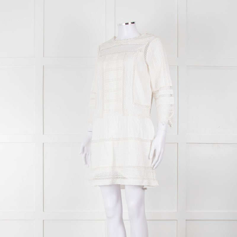 Joie Cream Lace And Pleats Detail Mini Dress