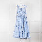 Innika Choo White Blue Gingham Check Sleeveless Tiered Maxi Dress