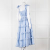 Innika Choo White Blue Gingham Check Sleeveless Tiered Maxi Dress