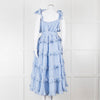 Innika Choo White Blue Gingham Check Sleeveless Tiered Maxi Dress