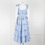 Innika Choo White Blue Gingham Check Sleeveless Tiered Maxi Dress