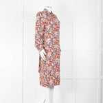 A.P.C Blue Orange Floral Button Up Belted Long Dress