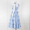 Innika Choo White Blue Gingham Check Sleeveless Tiered Maxi Dress