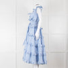 Innika Choo White Blue Gingham Check Sleeveless Tiered Maxi Dress