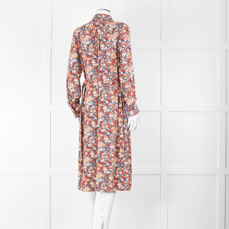 A.P.C Blue Orange Floral Button Up Belted Long Dress