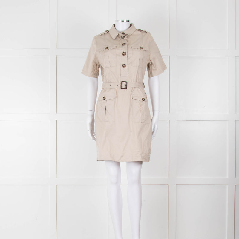 Burberry Brit Beige Front Pockets Belted Cotton Dress