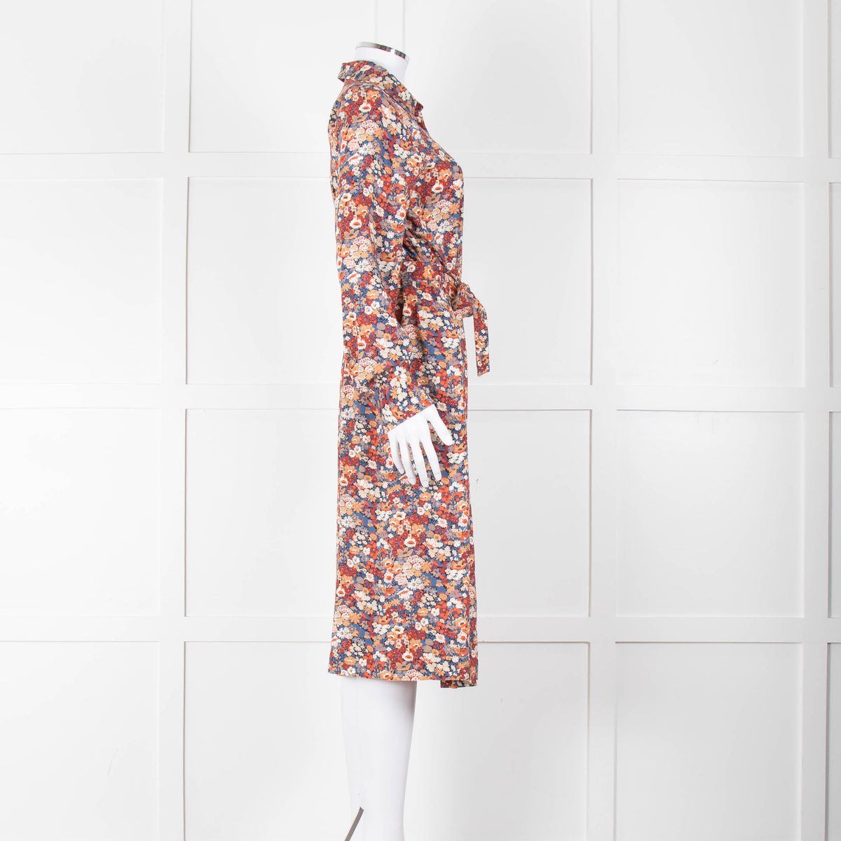 A.P.C Blue Orange Floral Button Up Belted Long Dress